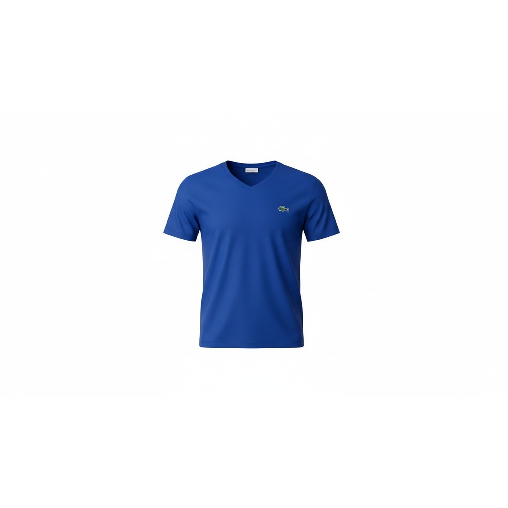 Lacoste V-Neck T-Shirt Mens XL Blue Regular Fit Cotton Short Sleeve TH5696